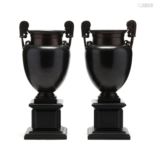 A Pair of 19th Century French Bronze Mantel Urns