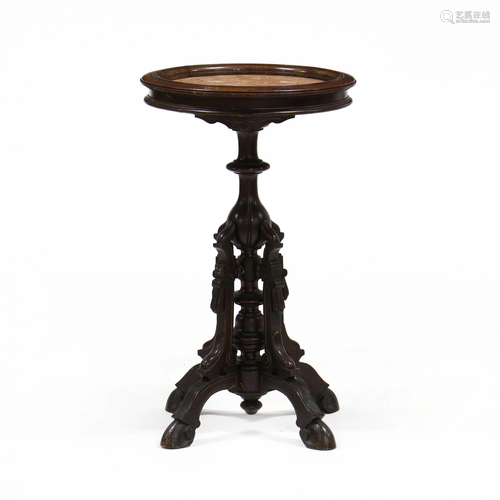 American Victorian Walnut Marble Top Side Table