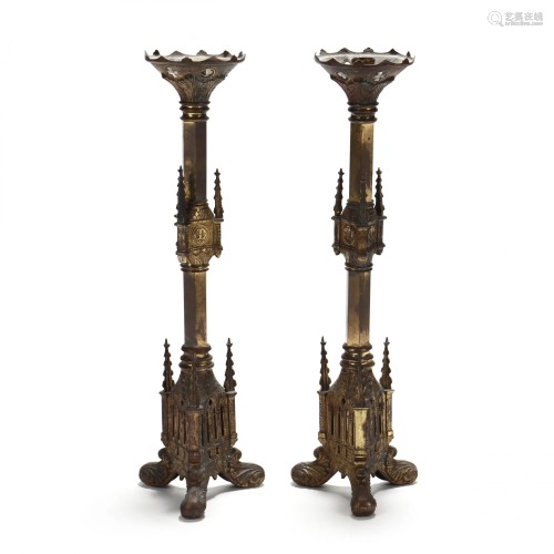 Pair of Large Gothic Style Pricket Sticks