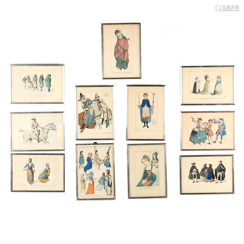 Set of (11) Vintage Bookplate Prints, Les Costumes