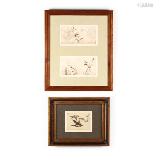 Two Framed Etchings of Waterfowl in Flight