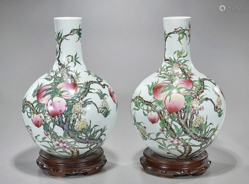 Pair Large Chinese Peach Vases
