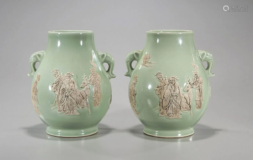 Pair Chinese Celadon Glazed Vases
