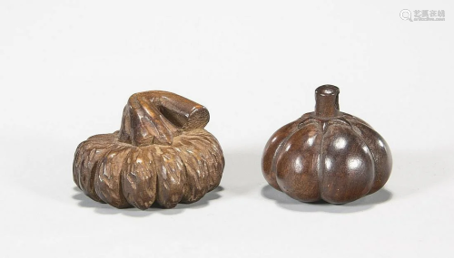 Two Antique Carved Wood Netsuke;