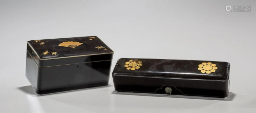 Antique Japanese Lacquer Scroll Box; Together …