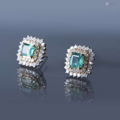 A PAIR OF EMERALD AND DIAMOND EARRINGS, GLA CERTIFIED