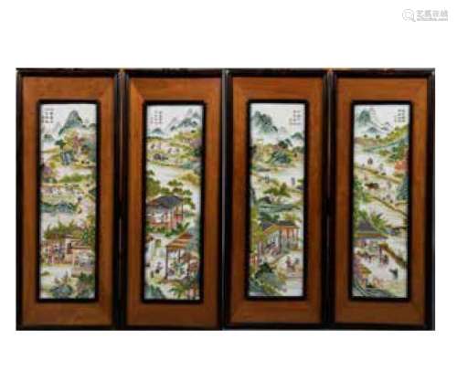 FOUR FAMILLE ROSE PORCELAIN PLAQUES SET, REPUBLIC PERIOD