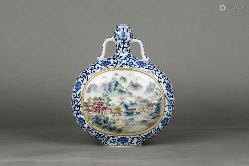 A BLUE AND WHITE AND FAMILLE ROSE MOON-FLASK VASE