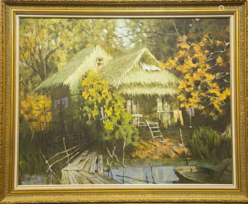COTTAGE SCENERY, CHINESE OIL PAINTING