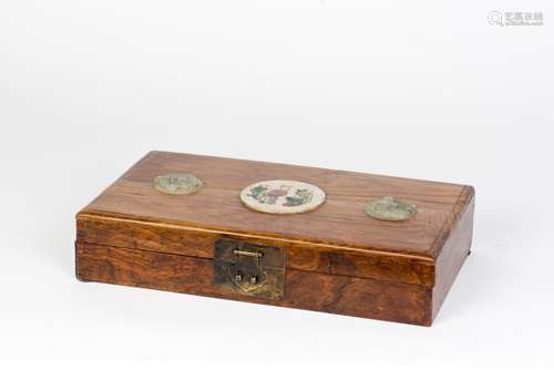 A Rectangular Wood Letter Box with Inlaid Jade