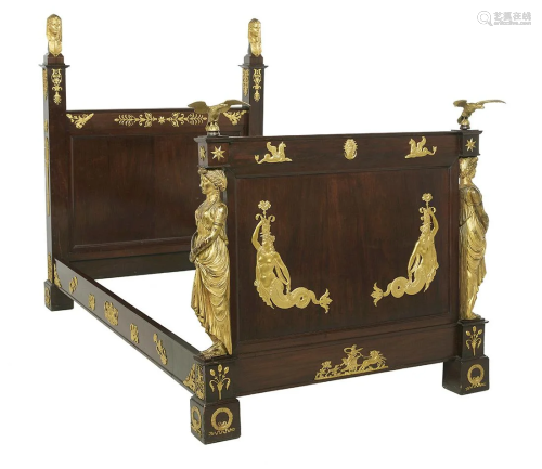 Empire-Style Gilt-Bronze-Mounted Mahogany Bed