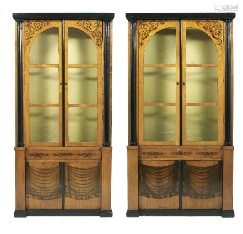 Pair of Biedermeier Polychromed Maple Cabinets