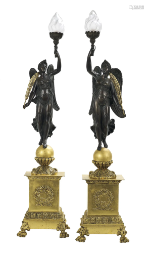 Pair of French Bronze Figural Torcheres