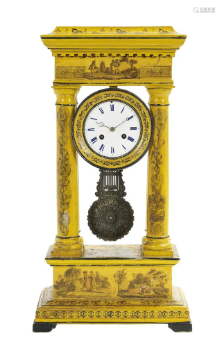 Rare Louis-Philippe Painted Pewter Portico Clock