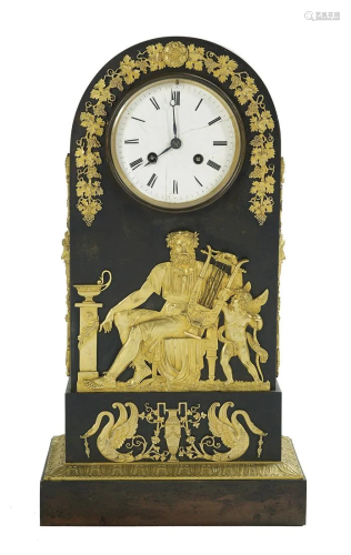 French Bronze Dore et Patine Casket-Form Clock