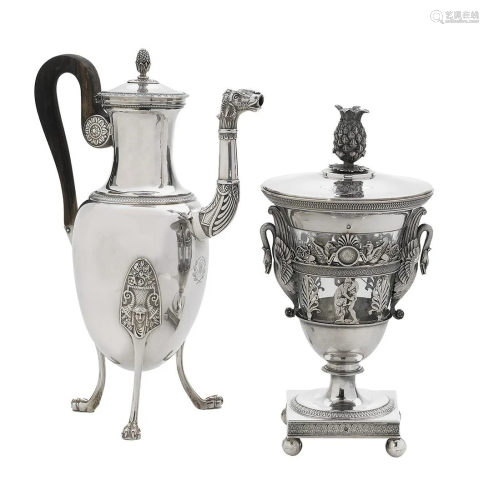French Empire Silver Coffeepot and Sugar Urn