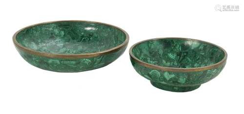 Two Brass-Mounted Malachite Bowls