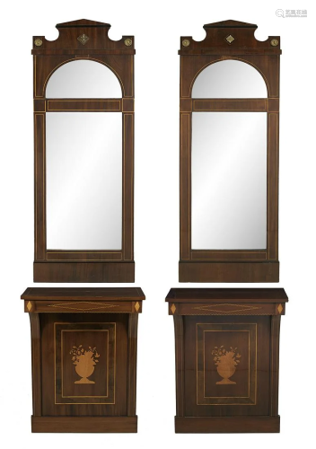 Pair of Biedermeier Mahogany Mirrors and Consoles