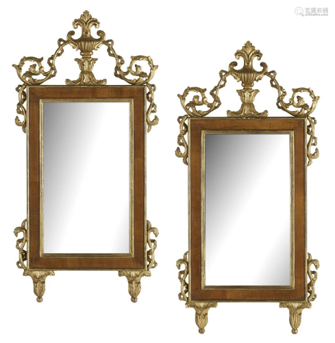 Pair of Italian Walnut-Veneered Mirrors