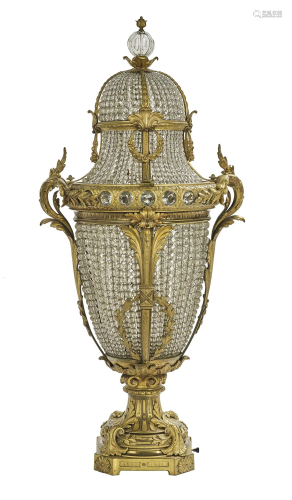 Monumental French Bronze and Crystal Lamp