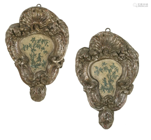 Pair of Italian Painted and Silvered Plaques