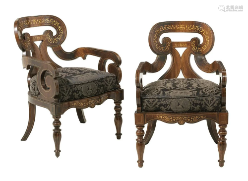 Pair of Charles X Rosewood Fauteuils