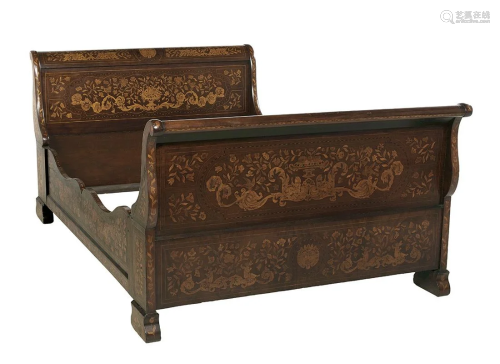 Dutch Mahogany and Marquetry Sleigh Bed