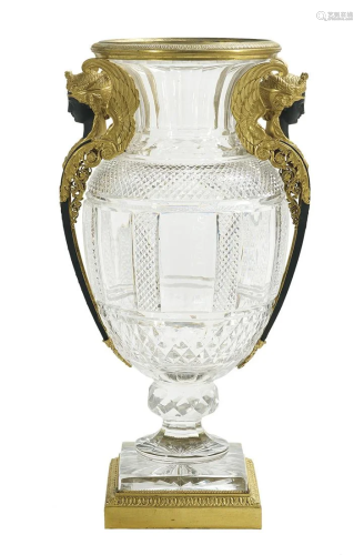 Empire-Style Gilt-Bronze-Mounted Cut Crystal Urn