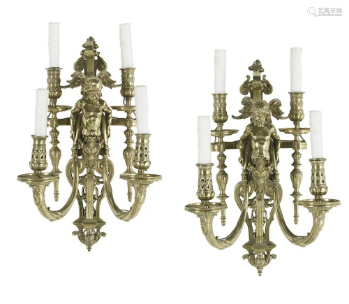 Pair of French Bronze Figural Sconces