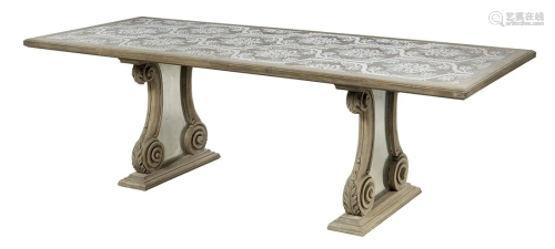 Florentine Steel-Inlaid and Elm Trestle Table