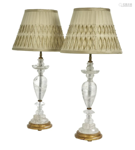 Pair of Baluster-Turned Rock Crystal Lamps