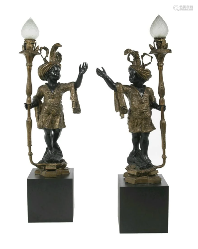 Pair of Bronze Blackamoor Floor Lamps