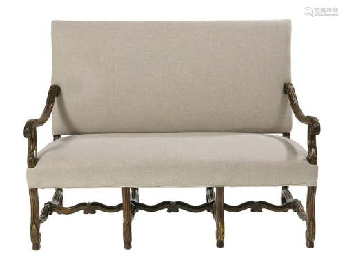 Louis XIV-Style Walnut Bench-Form Settee