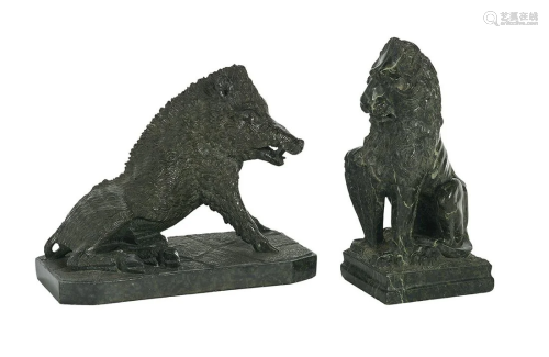 Two Carved Serpentine Marble Animals