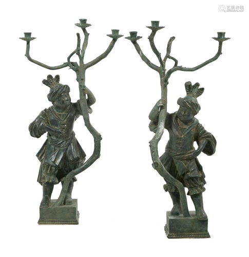 Pair of Italian Bronze Blackamoor Candelabra