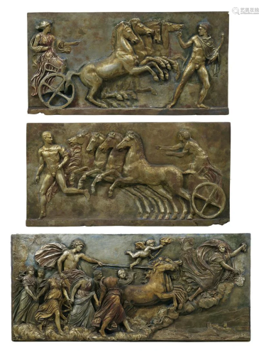 3 Caproni & Bro. Relief Plaques of Charioteers