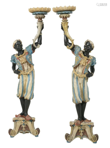 Pair of Italian Carved and Painted Blackamoors