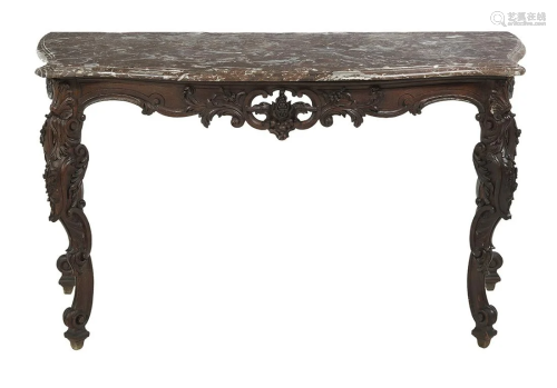 Italian Rococo Oak and Marble-Top Side Table