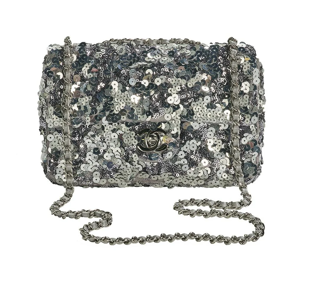 chanel silver sequin bag