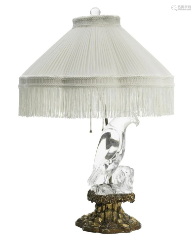 French Art Deco Rock Crystal and Giltwood Lamp