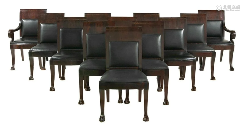 Twelve Classical Revival Mahogany Dining Chairs