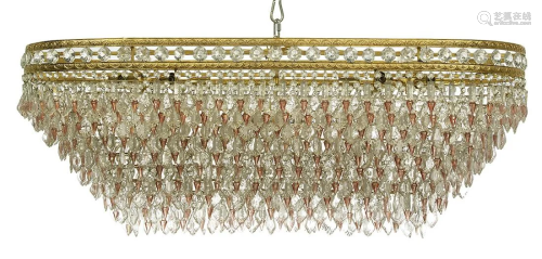 French Gilt-Brass and Crystal Oblong Chandelier