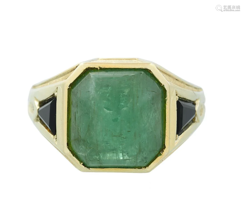 Gentleman's Emerald and Black Quartz Ring