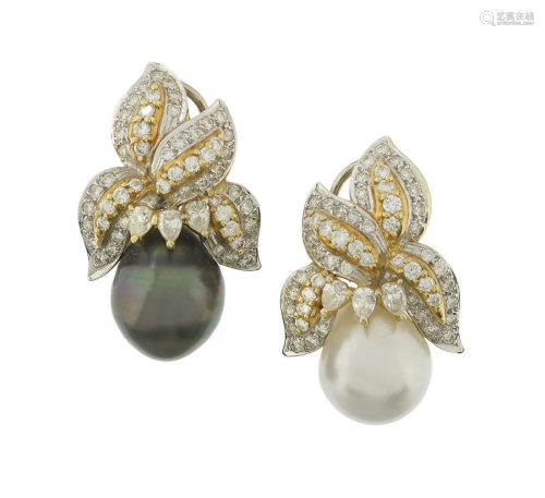 Pair of Tahitian and South Sea Pearl Earrings
