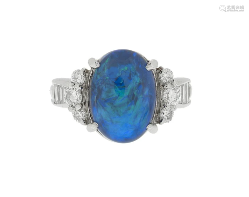 Blue Opal and Diamond Ring