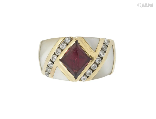 Garnet, Diamond and Mother-of-Pearl Ring