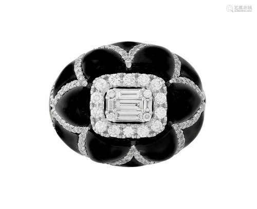 Diamond and Black Enamel Ring