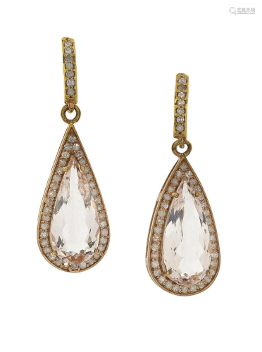 Pair of Morganite and Diamond Earrings