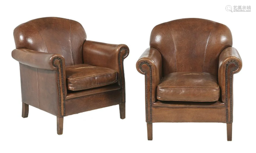 Pair of Leather-Upholstered Club Chairs