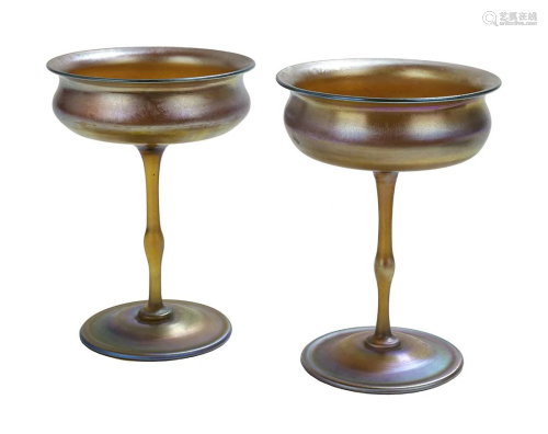 Pair of Tiffany Favrile Glass Comports